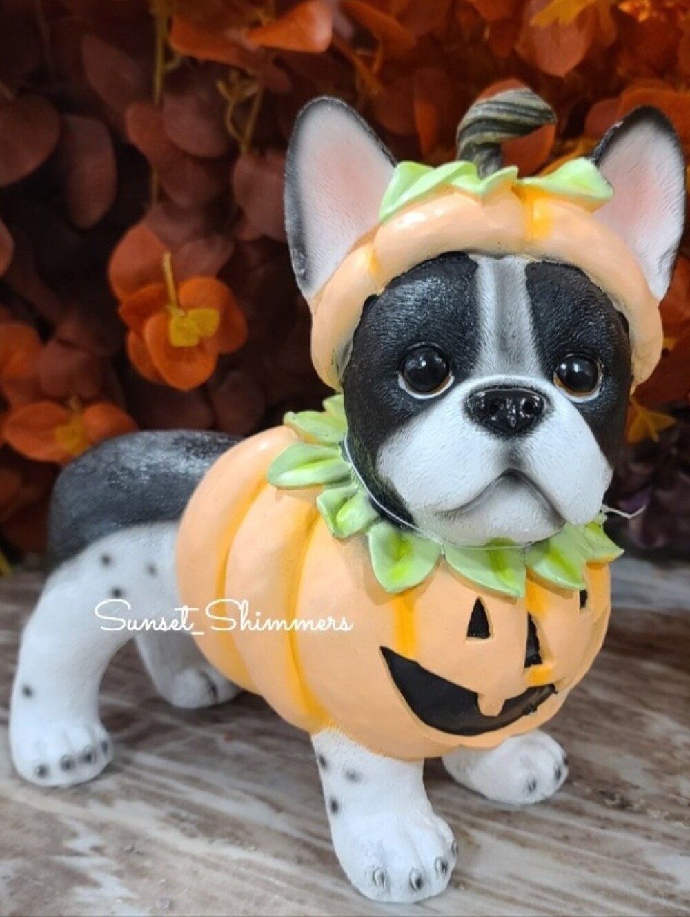 Frenchie French Bulldog Boston Terrier Halloween Pumpkin Costume Statue Decor
